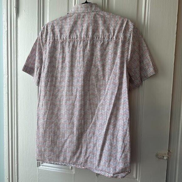 Perry Ellis Shirt Mens Red White Blue Zigzag Slim Fit Button Up Short Sleeve - Picture 5 of 6